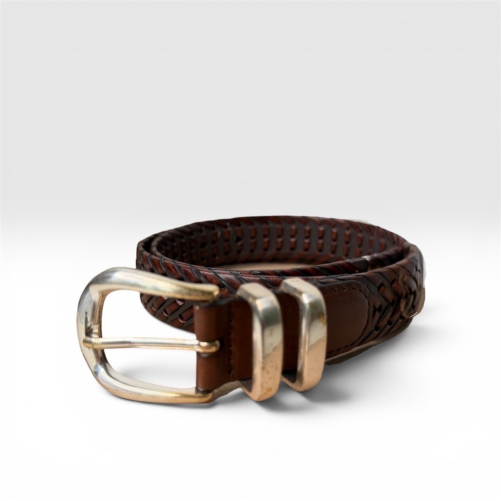 Unbranded Woven Belt Womens Brown Braided Leather Silver Buckle Boho 32/80‎